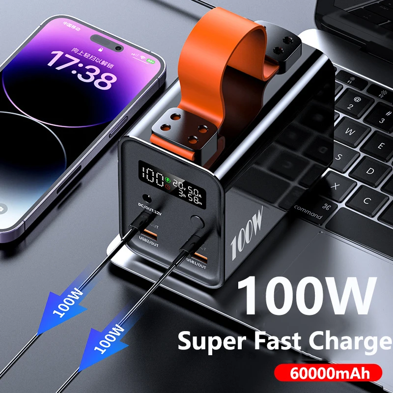 

Power Bank 60000mAh 100W Type C PD Two-Way Fast Charging for Laptop Notebook Powerbank with 12V DC Output for Heated Vest Jacket