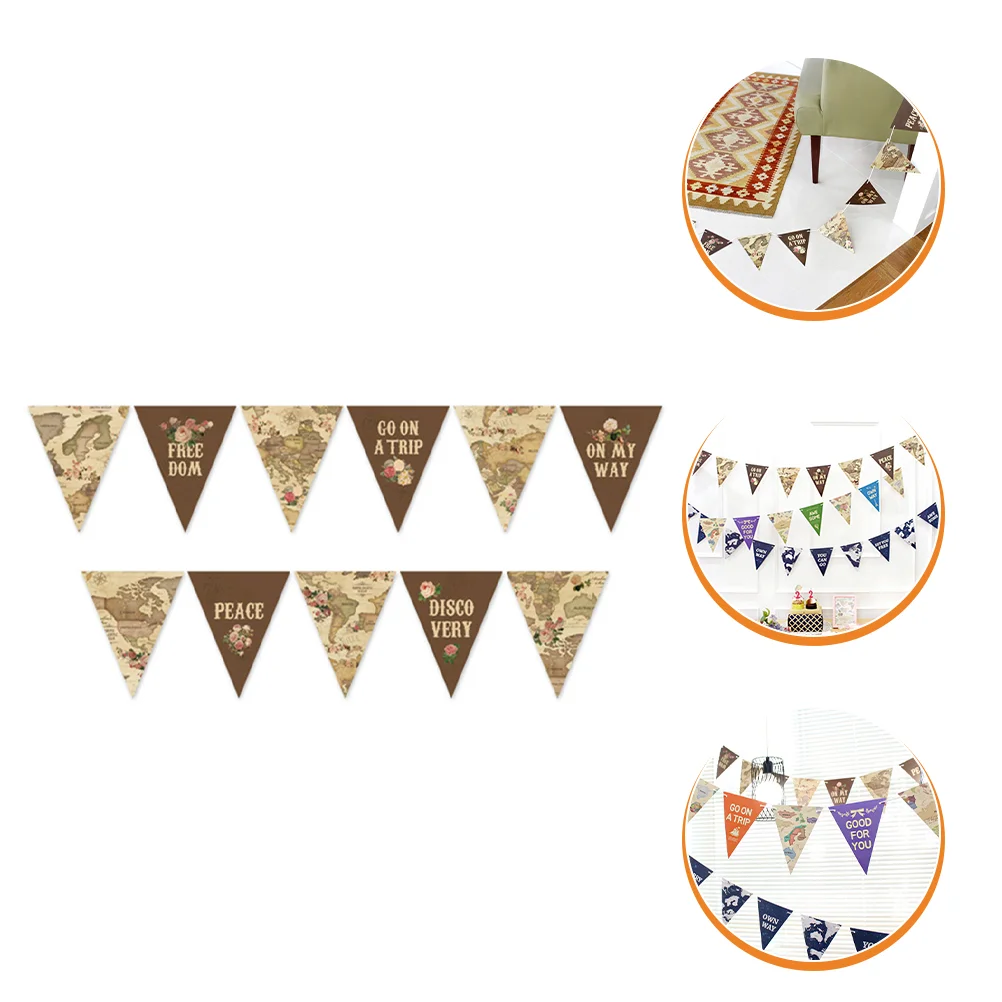 

Banner Flag World Triangle Map Cup Travel Hanging Party Classroom Bunting Flags Theme Retro Pennantfestival School Going