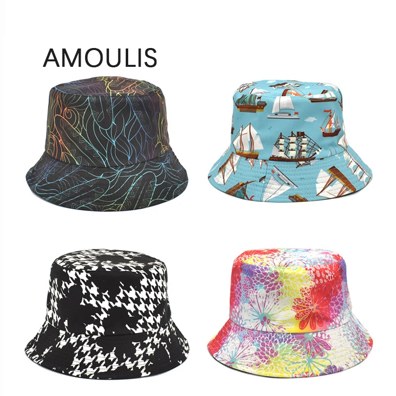 

AMOULIS Print Bucket Hat for Women and Men Summer Sun Protection Fisherman Hat Casual Foldable Sun Hat Outdoor Beach Caps Unisex