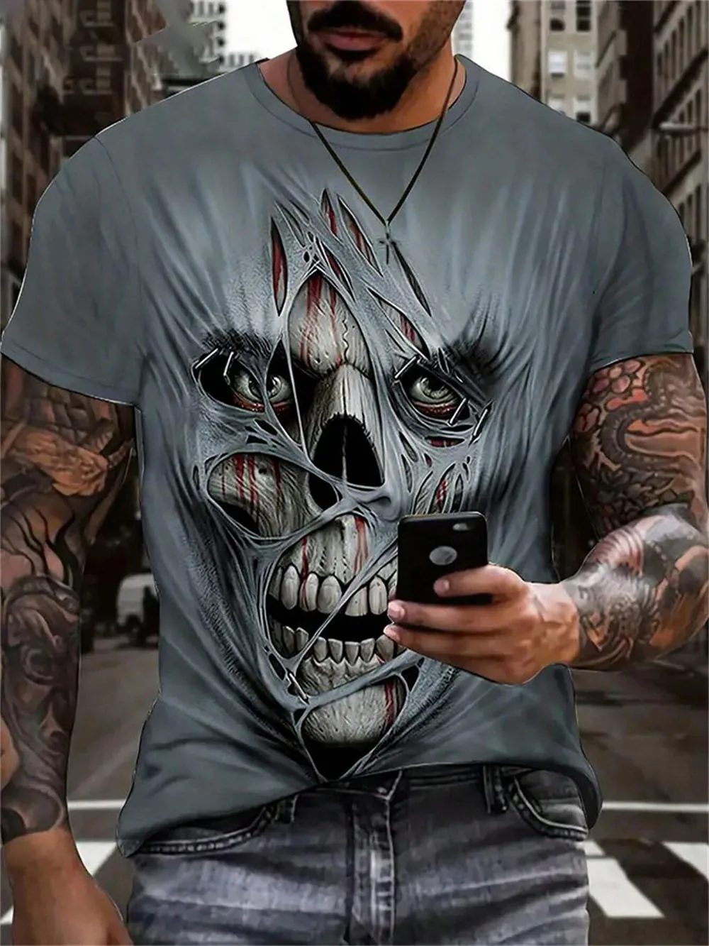 Лето 2024 мужская футболка с 3d принтом высокое качество ангел девушка скелет