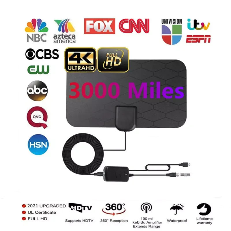 

2021 New 4K 8K 25DB High Gain HDTV DTV Box Digital TV Antenna 3000 Miles Booster Active Indoor Aerial Fox DVB-T2 TV Antenna
