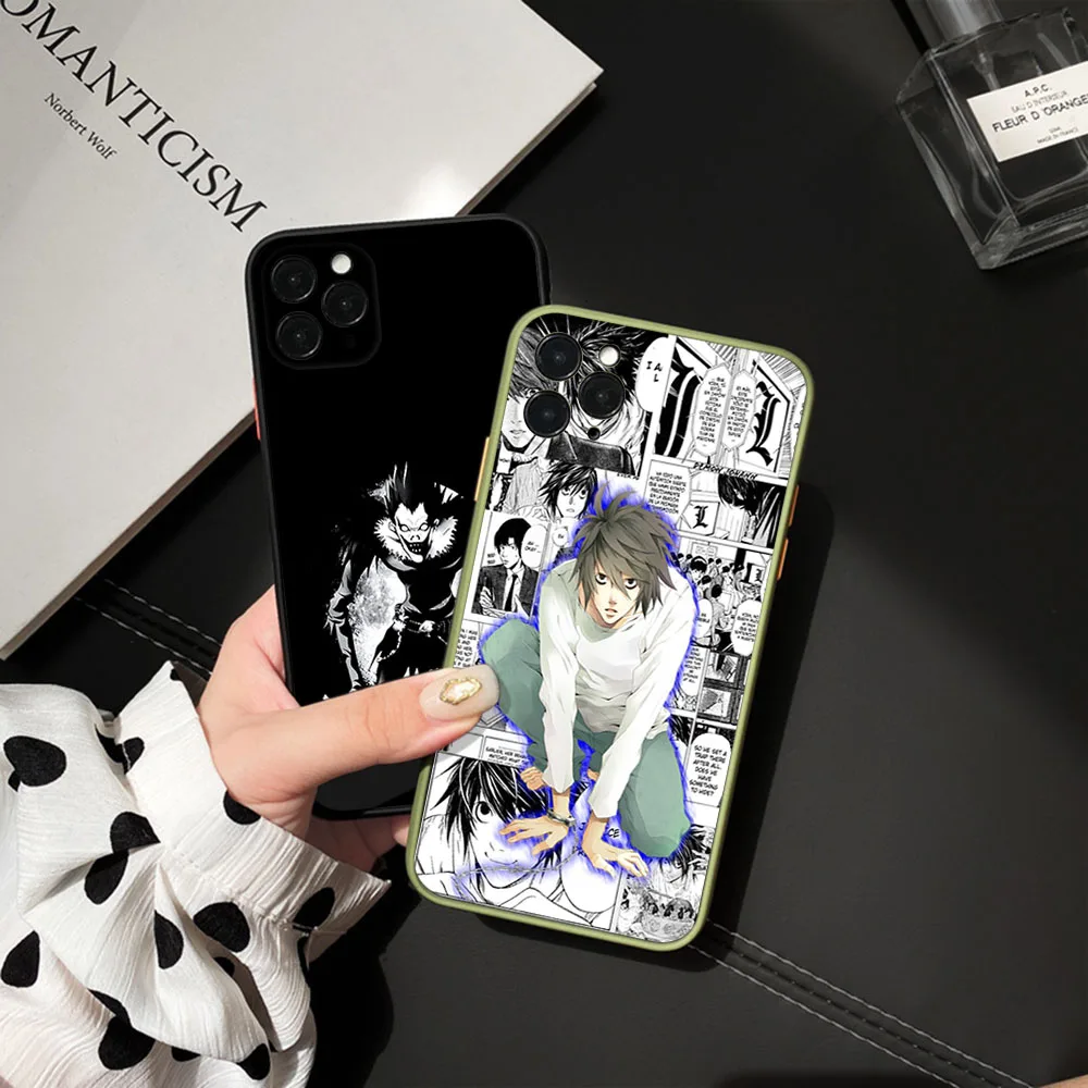 Для iphone 16ProMax 15 Pro 14 13 12 Mini 11 7 8 16 Plus XS Max XR Death Note Nate Frosted Translucent Cover Черные чехлы для