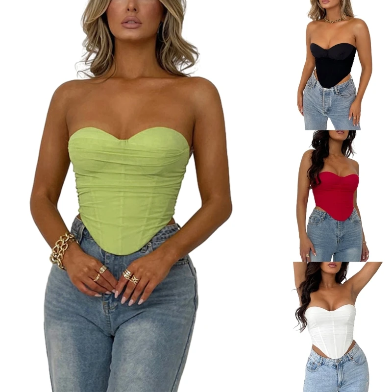 

Off Shoulder Strapless Sexy Bustier Corset Crop Tops for Womens Sleeveless Vest