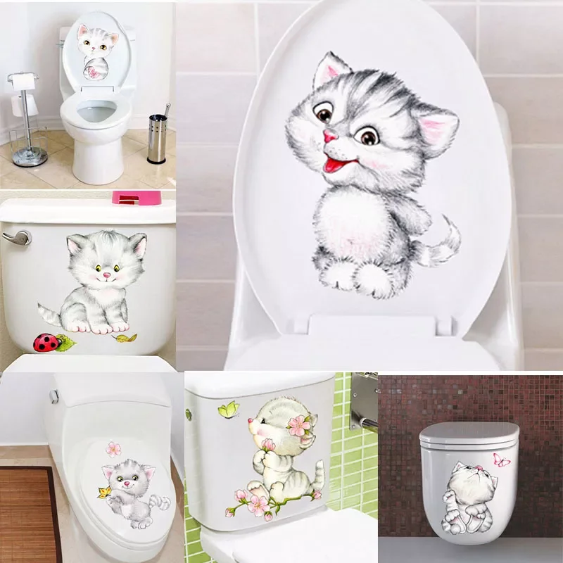 

Baby Cat Toilet Stickers For Washroom Home Decoration Diy Cartoon Animal Mural Arts Pvc Wall Decals