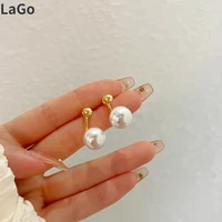 popular style round pearl earrings s925 needle pretty design elegant temperament round golden stud earrings for women gifts