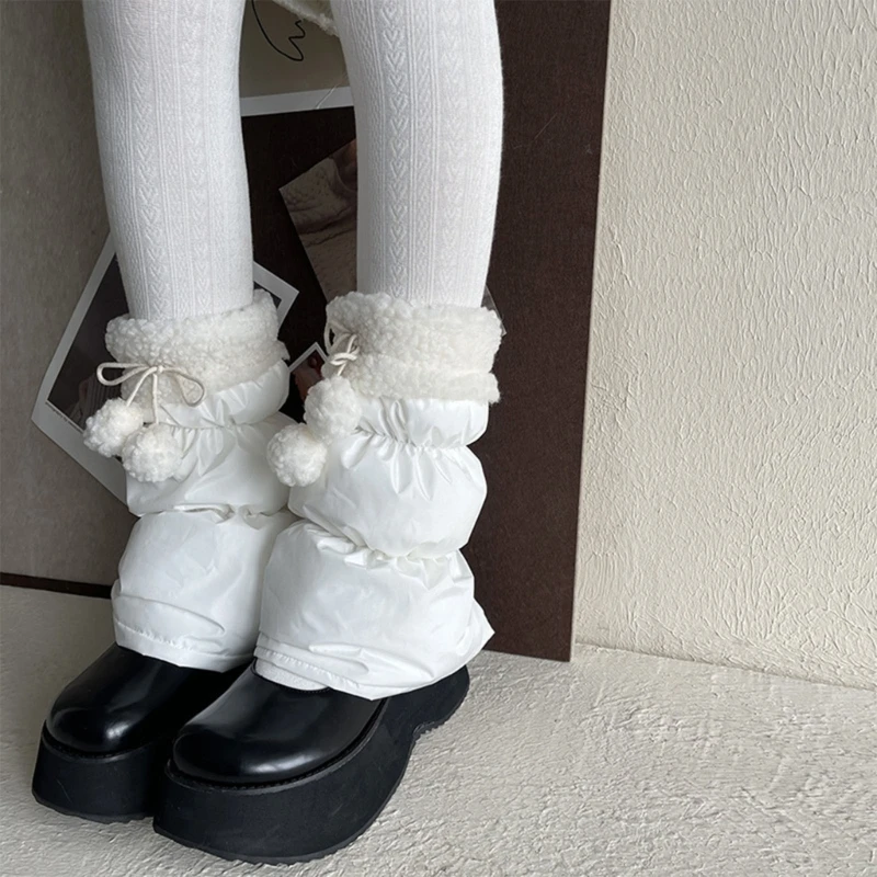 Тепловые гетры с подкладкой из овечьего флиса и пуховиками для женщин помпонами