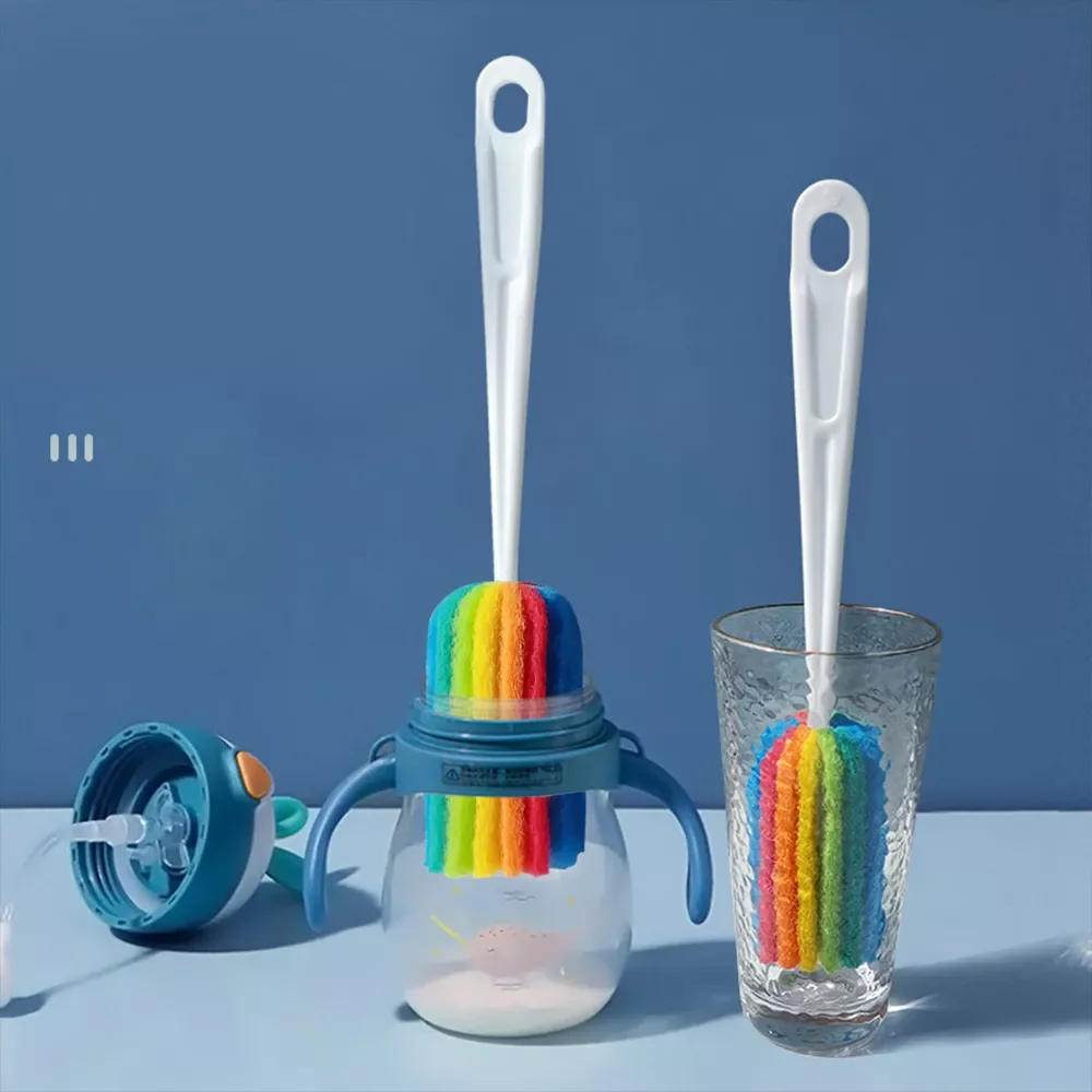 

2022New Clean Long Handle Sponge Rainbow Cup Brush Household Water Cup Brush Baby Bottle Brush Cleaning Brush