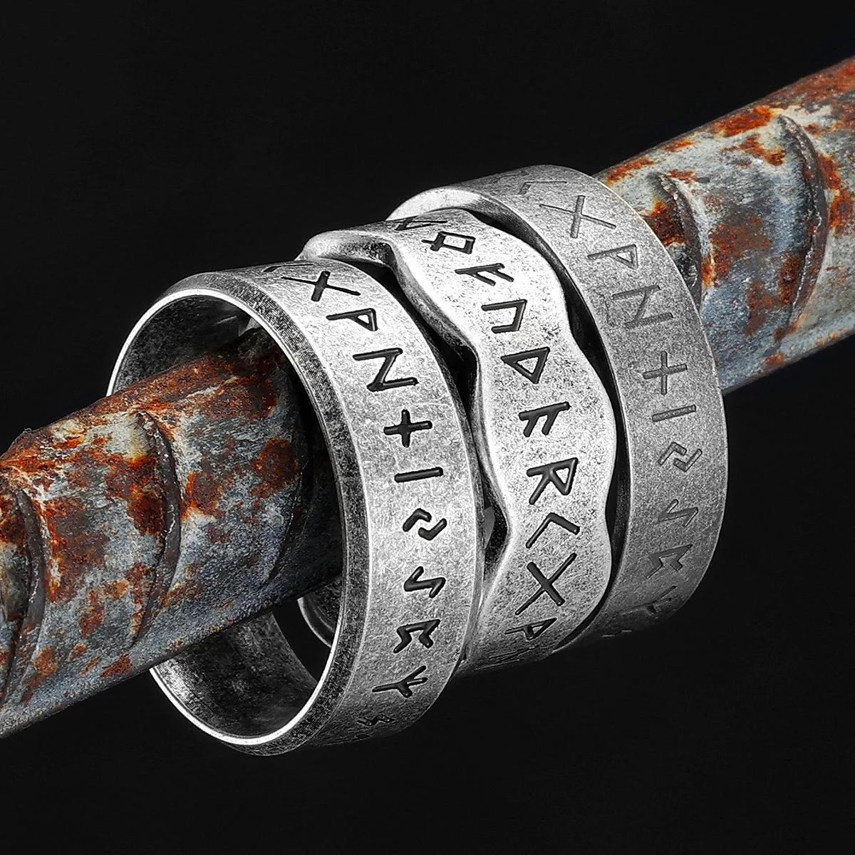 

Simple Viking Runes Ring Retro Silver Plated Men Stainless Steel Rings Punk for Rider Male Jewelry Accessories Gift Wholesale