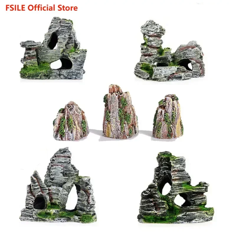

FSILE Climbing Pet Supplies Resin Ornaments Resin Rockery Fish Tank Aquarium Decoration Micro Landscape Accessories