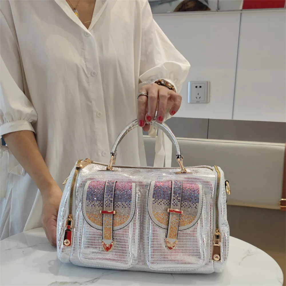 Дамская сумочка в стиле ретро с лазерными стразами модная вместительная сумка