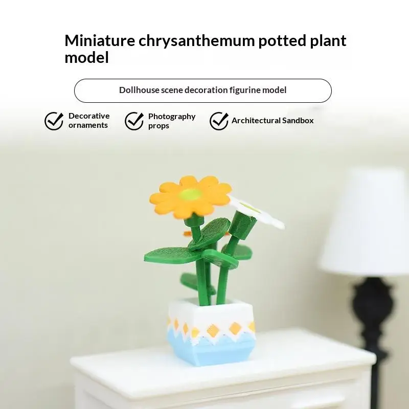 Фото Миниатюрная искусственная хризантема в горшке, модель для кукольного домика, микросад, растение в горшке, украшение для кукольного домика, реквизит для песочницы №2