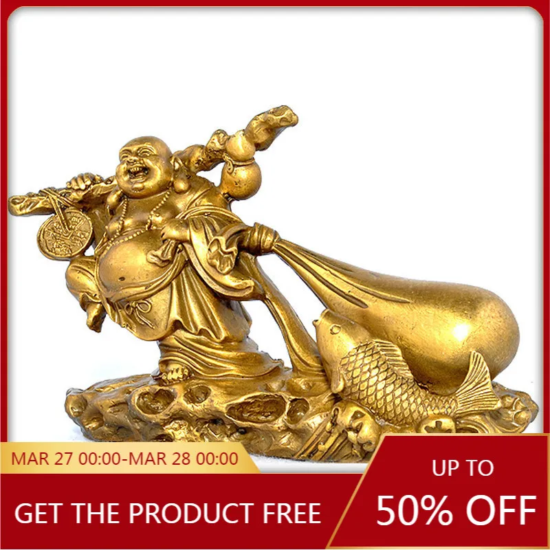 

Brass Maitreya Statue Big Belly Smiling Buddha Decoration Cloth Bag Monk Gold Bag Large Company Opening Gifts