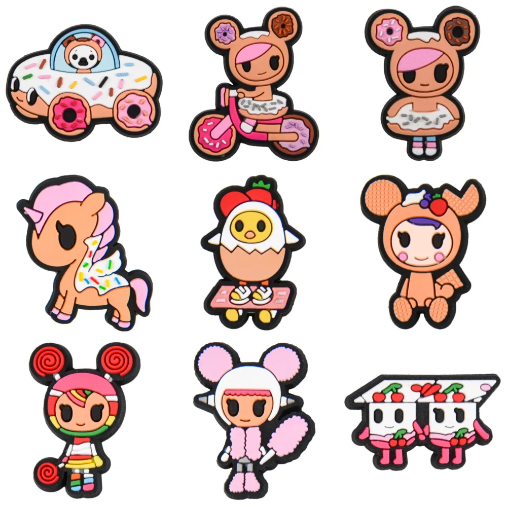 

1PCS Cartoon Donut Girls Croc Charms PVC Shoe Decorations Accessories for Clogs Wristband Ornaments Kids Birthday Party gifts
