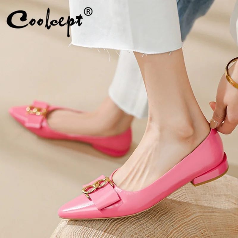 

Coolcept New Fashion Summer Real Leather Flats Shoes Women Shallow Slip On Metal Decoreation Sweet Ladies Footwear Size 34-39