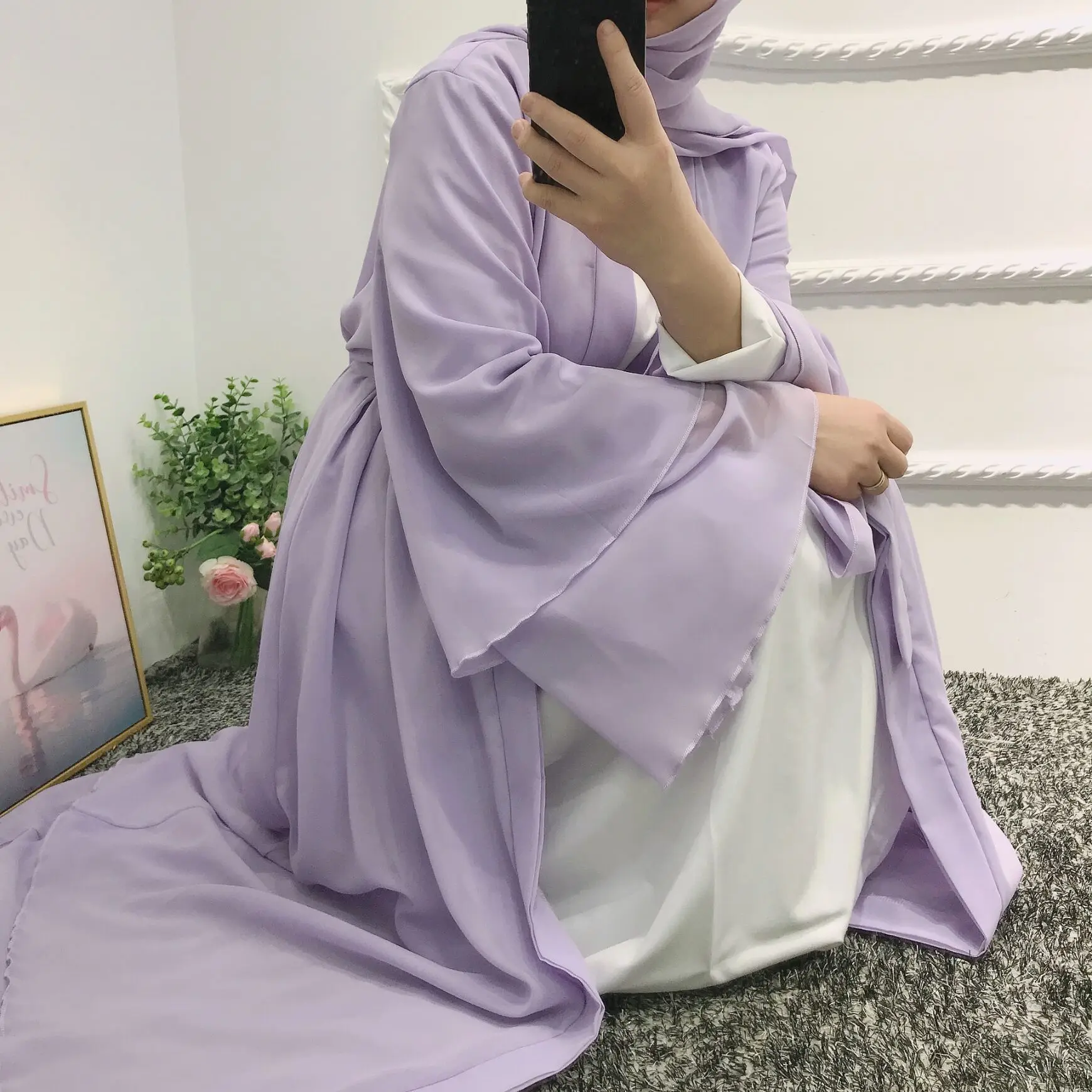 Ramadan Eid Chiffon Open Abaya Kimono Dubai Muslim Hijab Dress Abayas for Women Casual Kaftan Robe Femme Caftan Islam Clothes