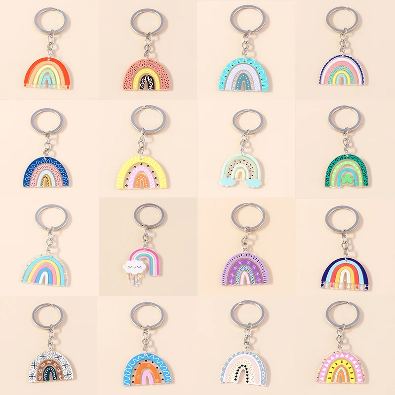 

Cute Colorful Rainbow Keychains Souvenir Gift for Women Men Car Key Handbag Pendants Hanging Keyrings Jewelry Accessories