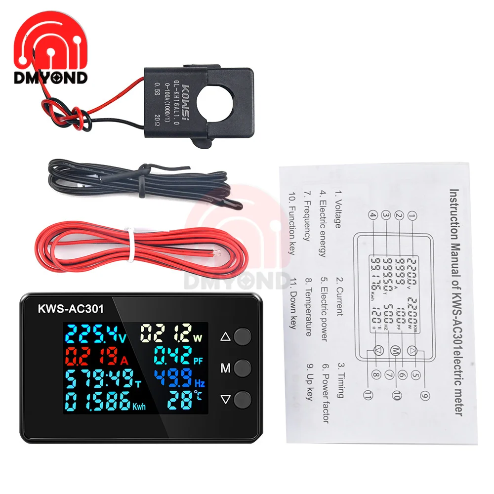 

KWS-AC301 AC Voltage Energy Meter Power Meter AC50-300V Digital Voltmeter 0-100A AC50-300V LED AC Meter 0-20/100A Detector