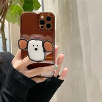 cute cartoon animal ears dog holder case for iphone 13 12 11 pro max mini xr xs 7 8 plus se bracket cases soft back cover