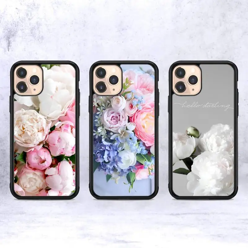 

Flower Pink Peonies Peony Phone Case Silicone PC+TPU Case for iPhone 11 12 13 Pro Max 8 7 6 Plus X SE XR Hard Fundas