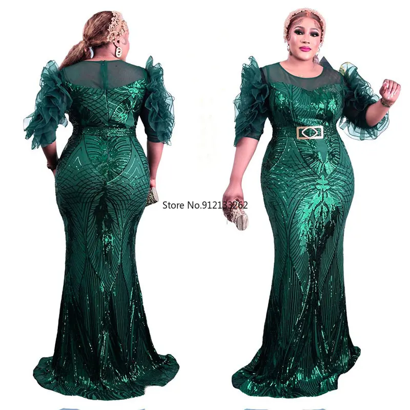 

Plus Size Evening Dresses Women African Wedding Party Long Luxury Sequin Gown Bodycon Mermaid Maxi Dress Ankara Christmas Robe