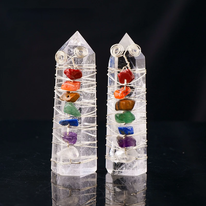 

Натуральные камни, прозрачный кварцевый кристалл, волшебная точка, семь чакр, лечебный камень, домашний декор, полированные ремесла рейки, 1 ...