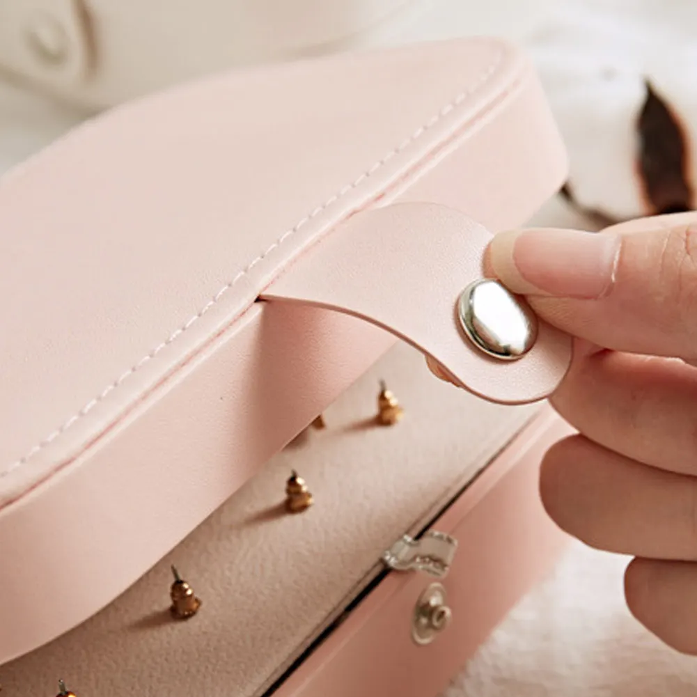 Portable Jewelry Box Jewelry Organizer Display Travel Jewelry Case Boxes Button Leather Storage Travel Box Girl Gift