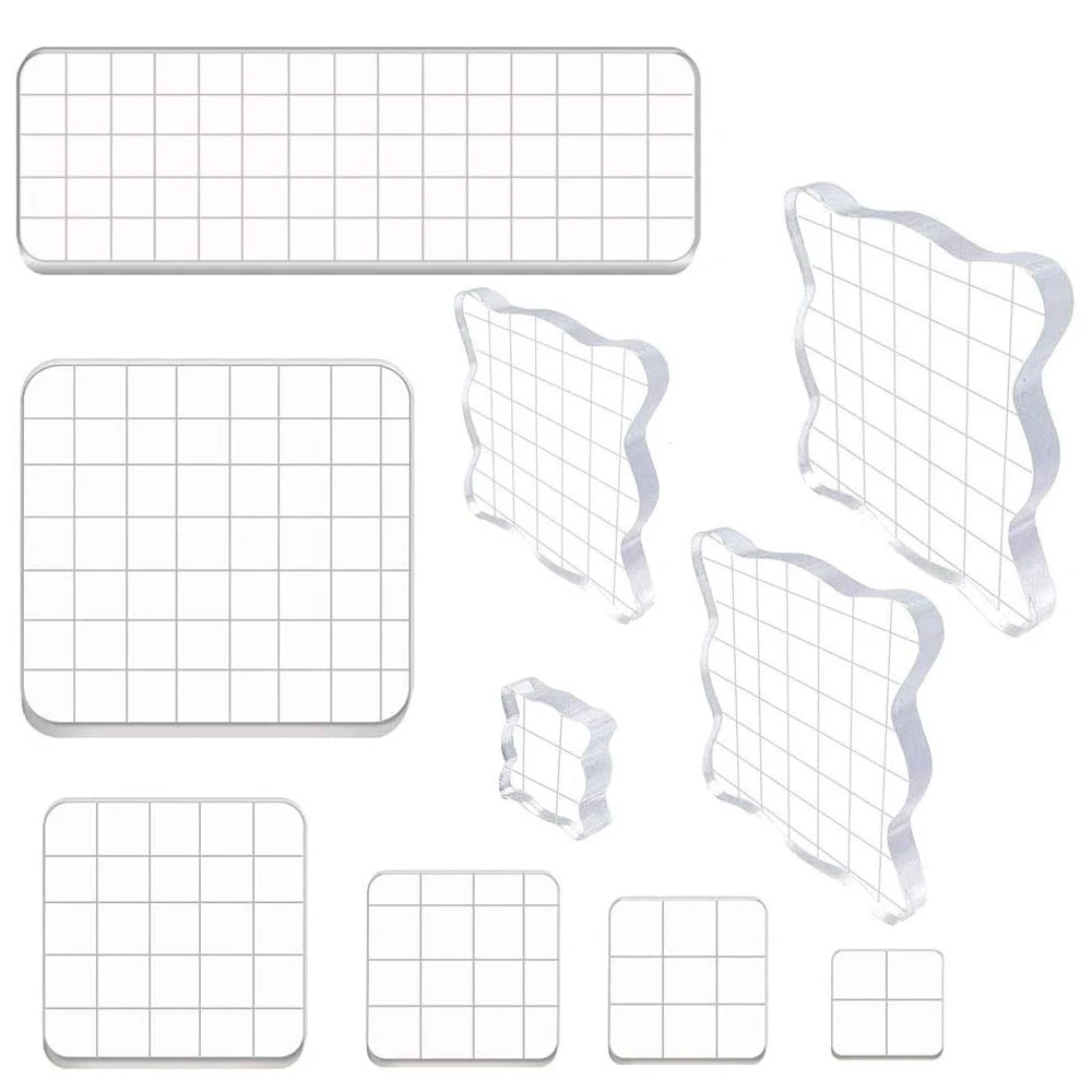 

10 Pieces Stamp Blocks Acrylic Clear Stamping Blocks Tools With Grid Lines For Scrapbooking Stamp