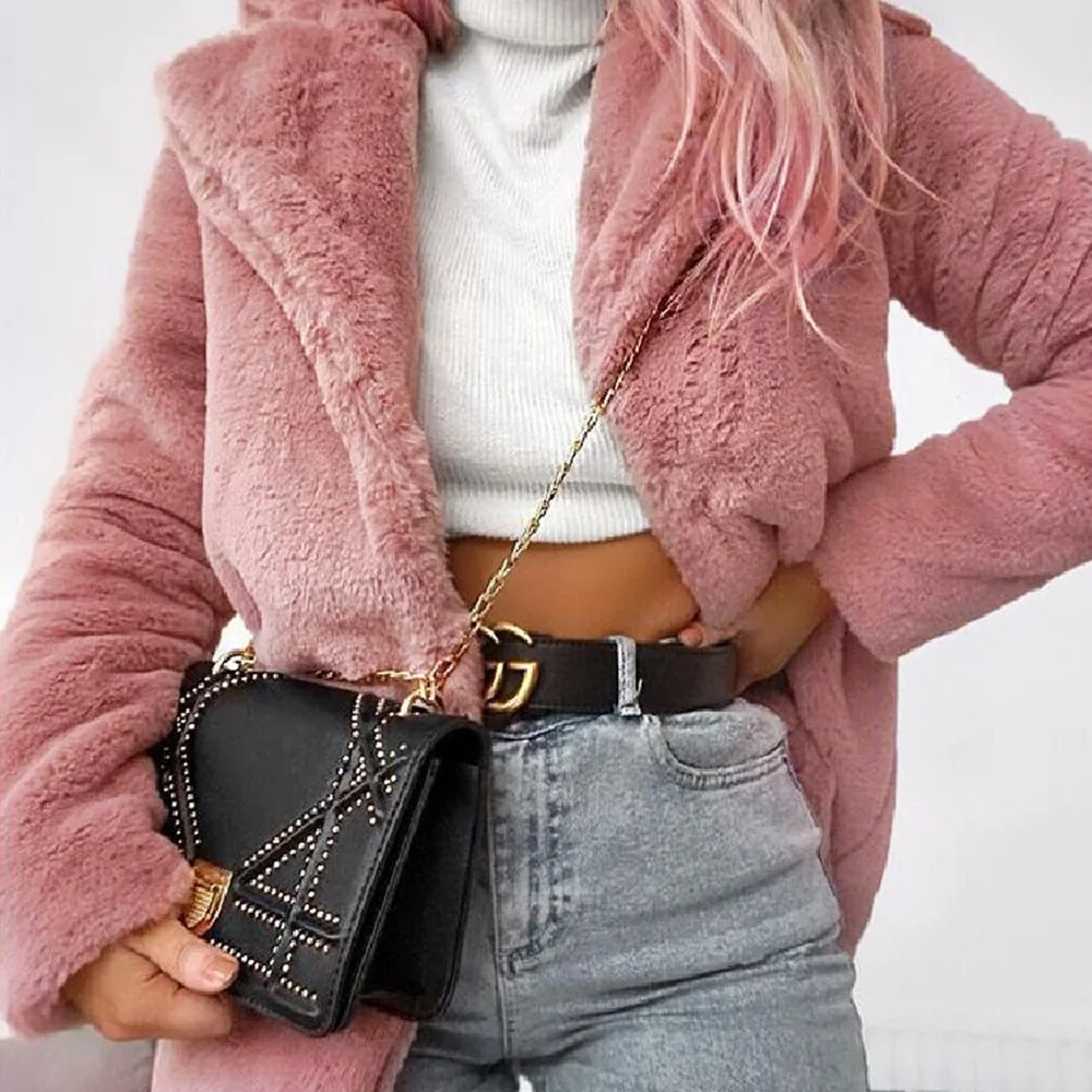 Women's Leather Fur Coat Mid-Length Faux Fur Coat Women's Loose Fluffy Soft Rabbit Fur Faux Fur Coat
