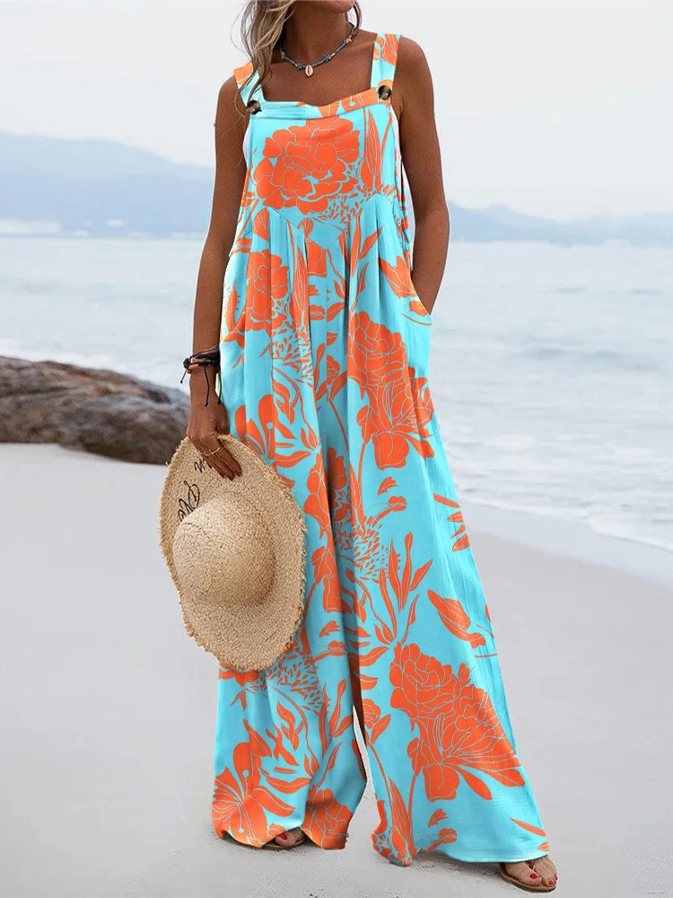 Женский Летний комбинезон с широкими штанинами и подтяжками |