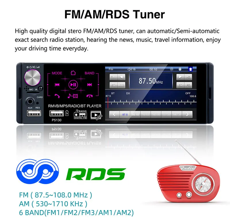 Автомагнитола 1 Din Авторадио RDS AUX TF DC 12 В мультимедийный mp5-плеер Bluetooth двойной USB