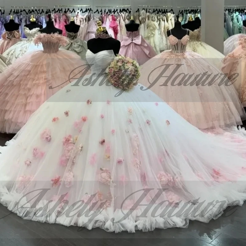 Милое бальное платье на шнуровке с рюшами и цветами по индивидуальному заказу со