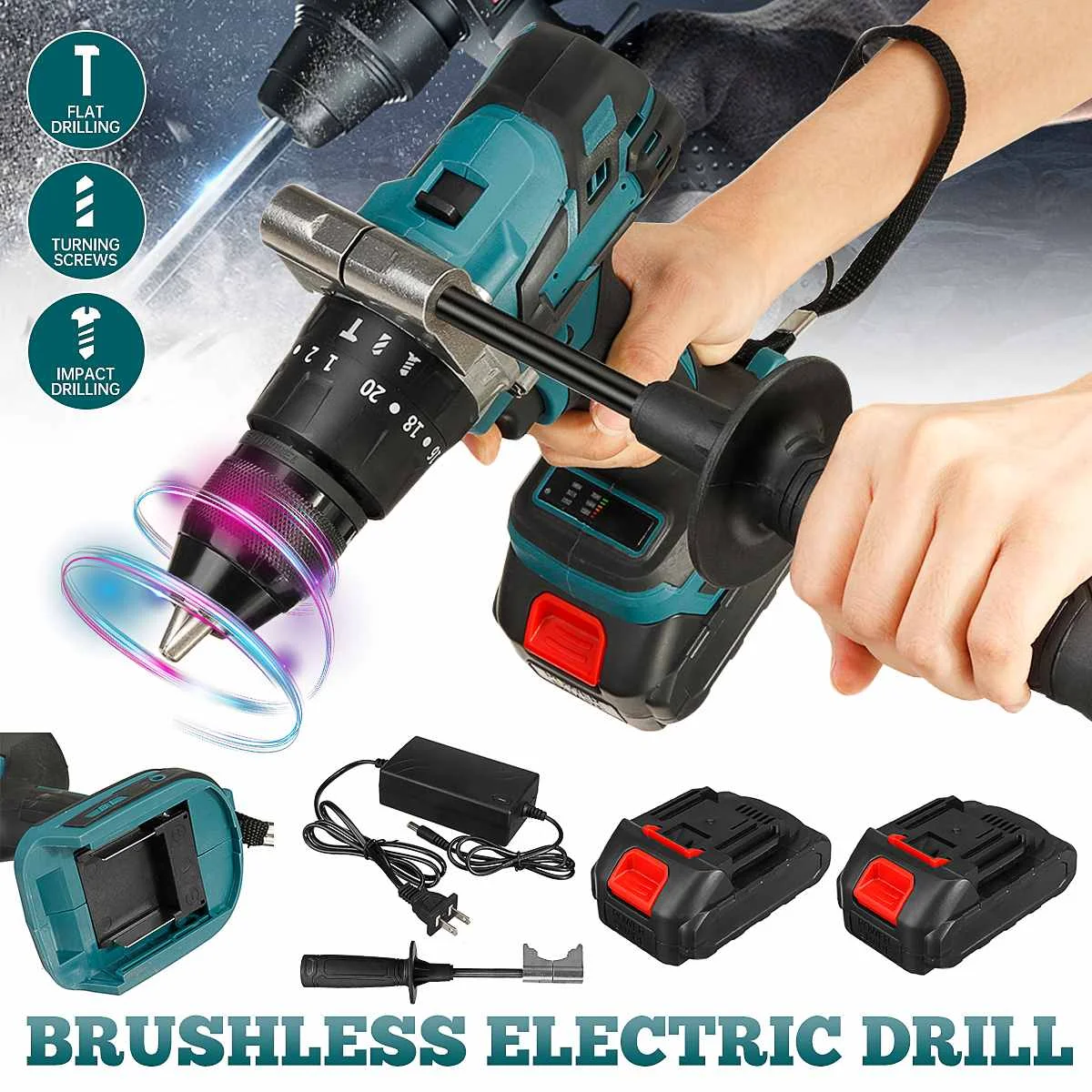 

Brushless Electric Impact Drill 20 Torque 520N.M 13mm Chuck Screwdriver Auxiliary Handle Rechargeable for Makita 18V Battery