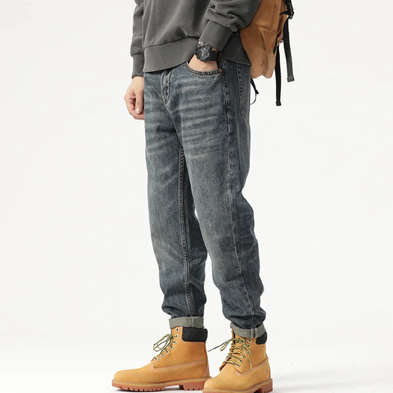 Men Clothing 2022 New Pattern Recreational Vintage Nostalgia Blue Jeans Straight Cylinder Loose Street Trousers Autumn Female
