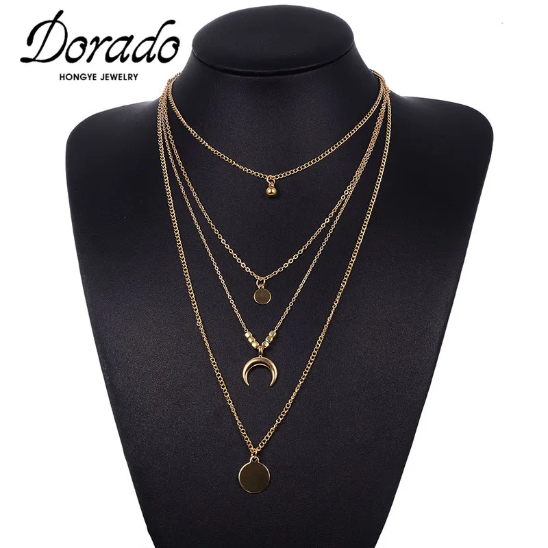 

Dorado Luxury Classical Multilayer Choker Round Coin Long Crescent Moon Pendant Necklace Clavicle Chain Bohemia Jewelry Collier