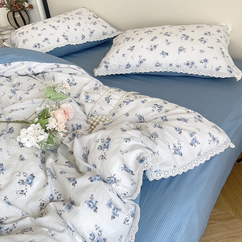 

Новинка 2023 года, вязаный хлопковый комплект постельного белья, размер 1,2 м, 1,5 м, 1,8 м, кровать для девочек и женщин, украшение комнаты, простыни с наволочками