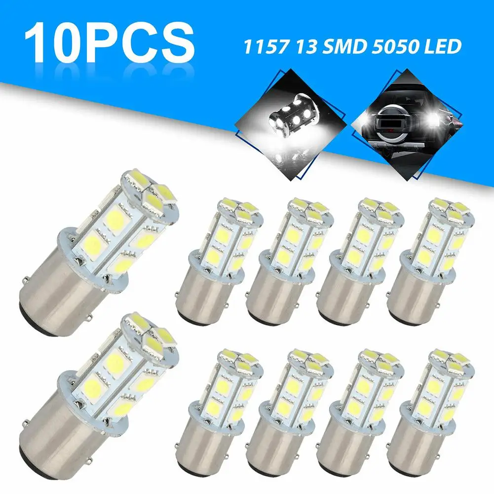 

10 Pcs 1157 Bay15d 13-smd Led Rv Camper Tail Brake Stop Light Bulb Ultra-white 12v Modification Accessories