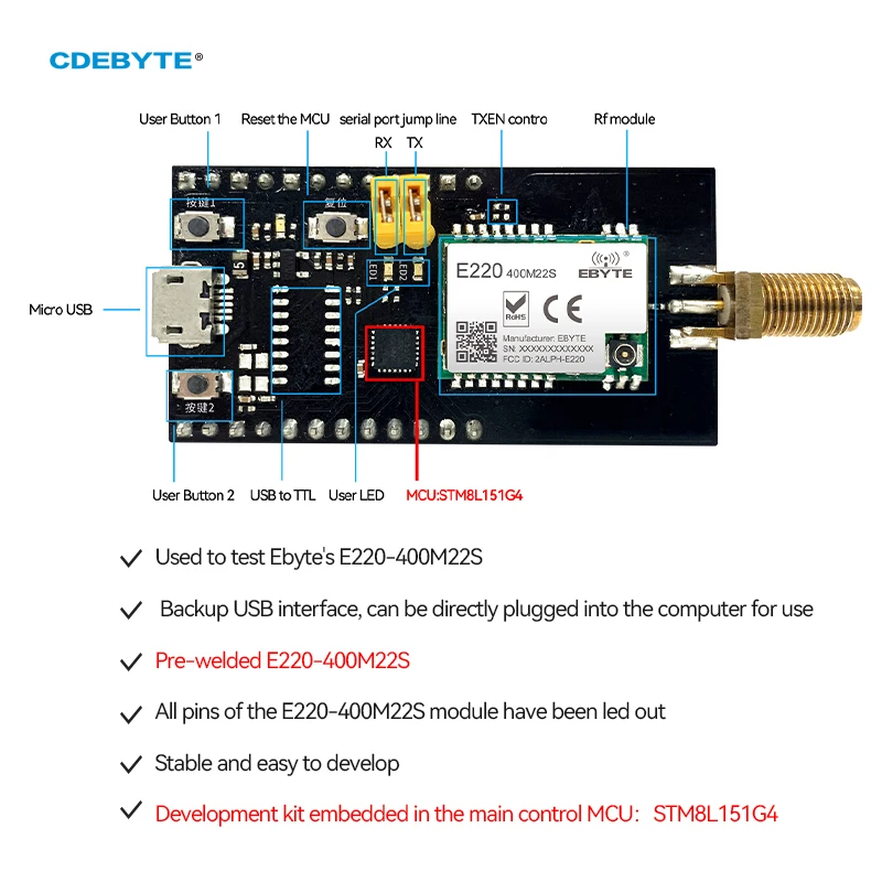 E220-400MBL-01 LoRa Development Evaluation Kit LLCC68 22dBm Pre-welded E220-400M22S Compatible with E07/E30/E220/E32/E22 IoT