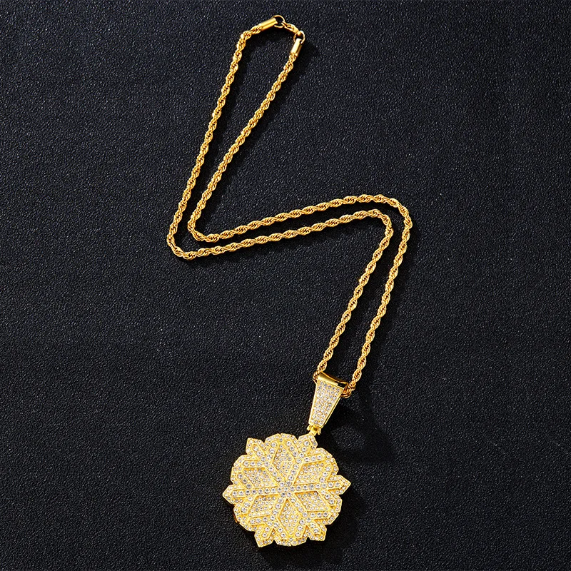 

Hip Hop Iced Out Cubic Zirconia Snowflake Pendants Necklace gold silver color for Women Men Unisex Fashion Jewelry Drop Shipping