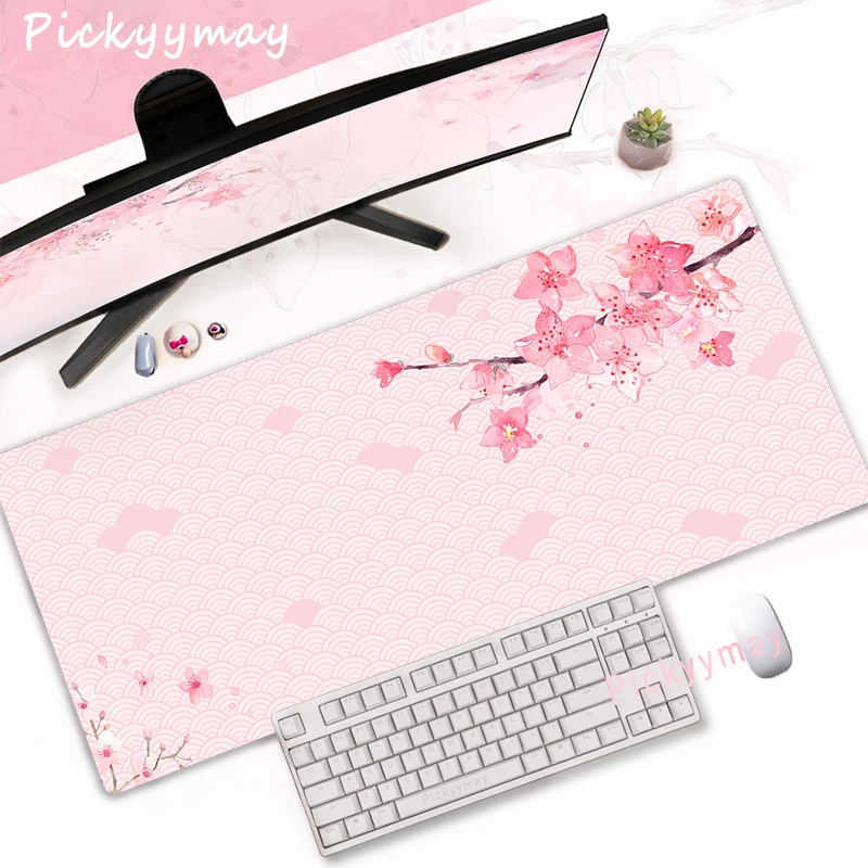 

mousepad Pink Cherry Blossoms Home Computer Table Large Pc Mouse Pad Art Sakura Keyboard Mause Rug Desk Mat Office Accessories.