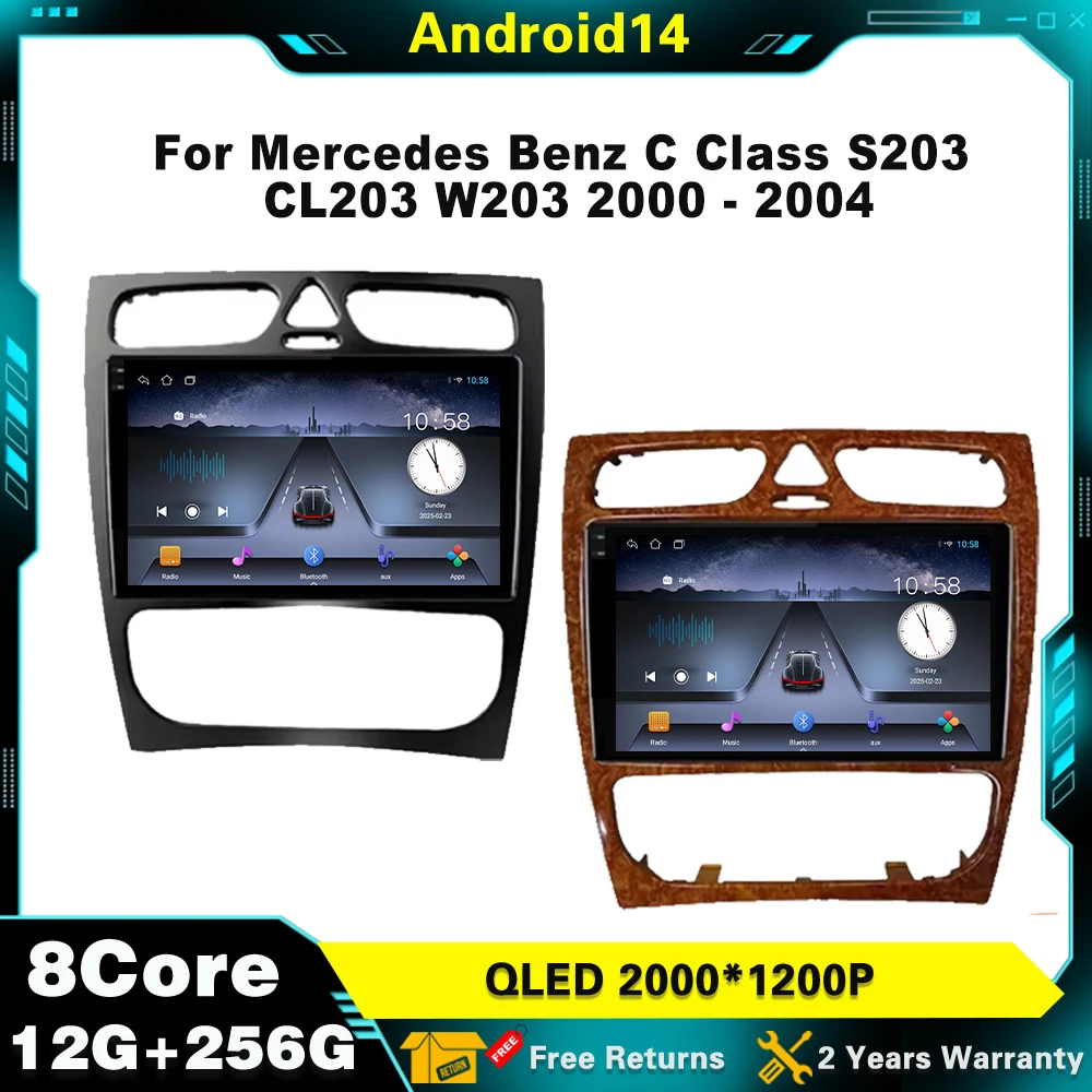 Для Mercedes Benz C Class S203 CL203 W203 2000-2004 Android 14 Автомобильный радиоприемник Мультимедийный