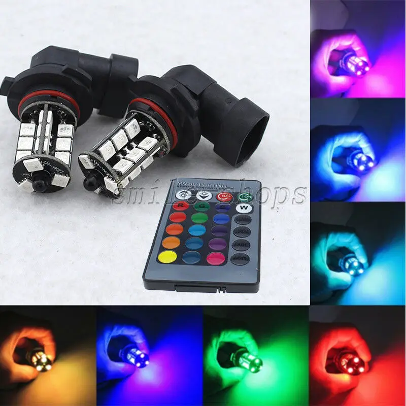 2Pcs 9006 Hb4 Rgb Multi-Color 27Smd Led Fog Driving Drl Light Bulbs + Controller