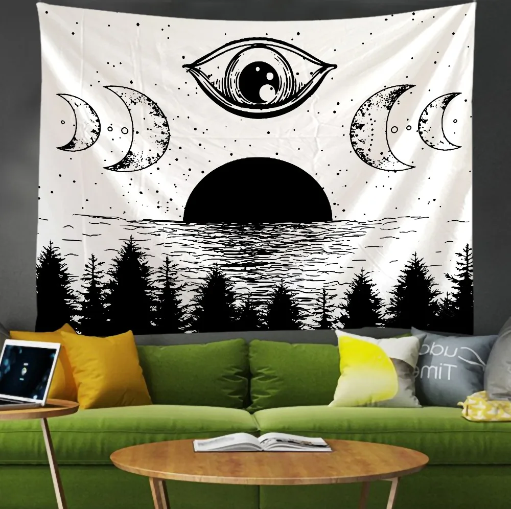 

Line mountain moon star Banners Flag Indian Mandala Poster Wall Hanging Bohemian Gypsy Psychedelic Tapiz Witchcraft Tapestry