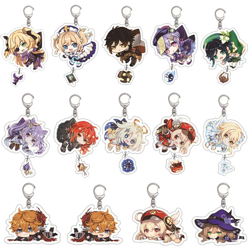 

Game Genshin Impact Key Chain Ring For Women Men Transparent Acrlic Cartoon Character Art Keychain Souvenir Anime Keyring Gift