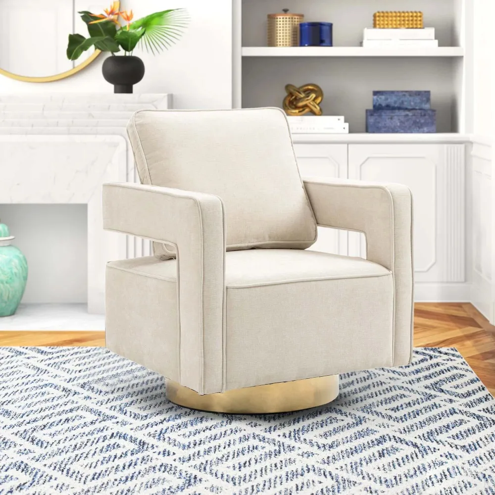 

Aukfa Accent Swivel Barrel Chair, Modern Chenille Upholstered Swivel Club Chair for Bedroom Living Room - Beige