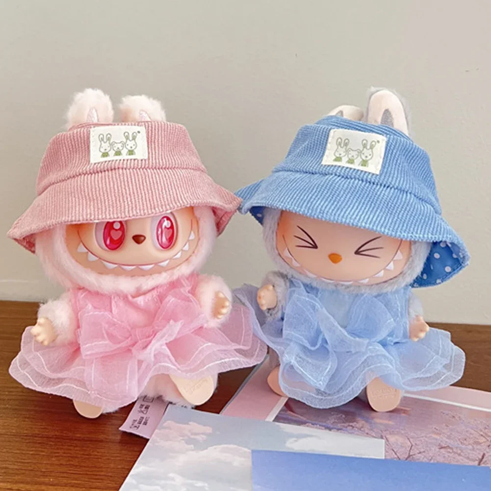Для 17 см Labubu v2 сидячий наряд Лабу модная одежда прозрачная юбка для кукол шляпа в