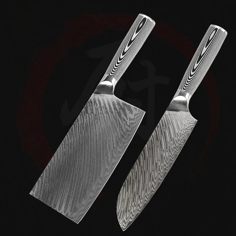 

Chef Kitchen Knives Set 10Cr15MoV Damascus Steel Blade Cleaver Sashimi Slicing Handmade Forged Knife Cooking Tools G10 Handle