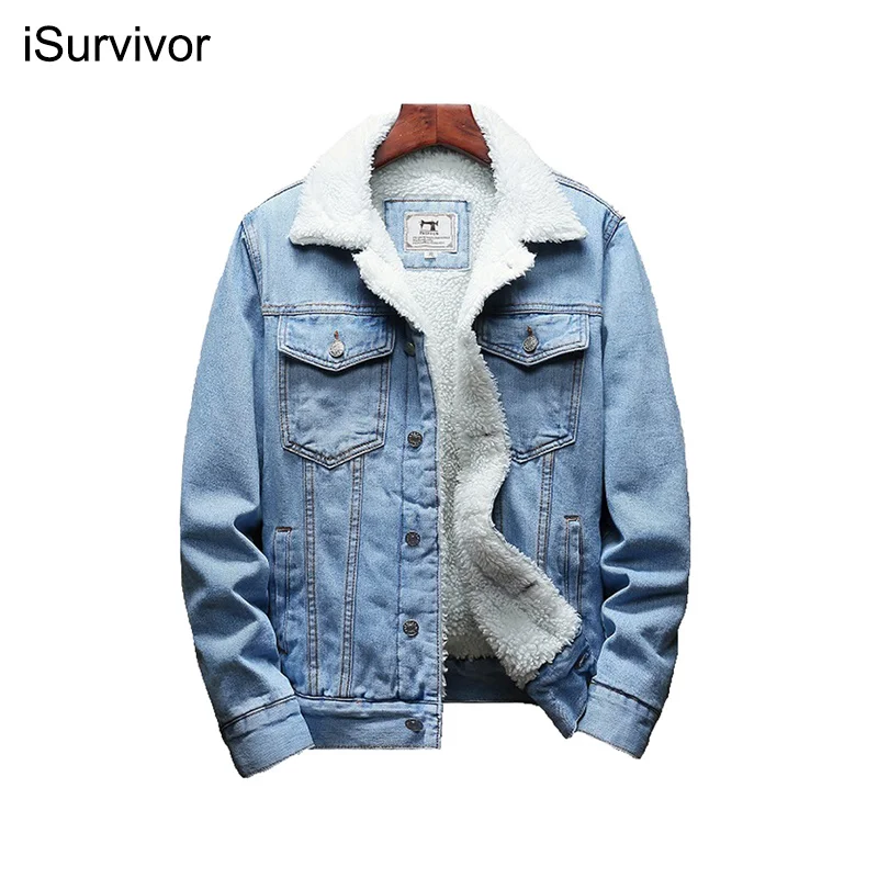

Winter New Thick Warm Fashion Boutique Solid Color Men's Casual Denim Jacket / Male Wool Denim Coat Large Size XS-5XL