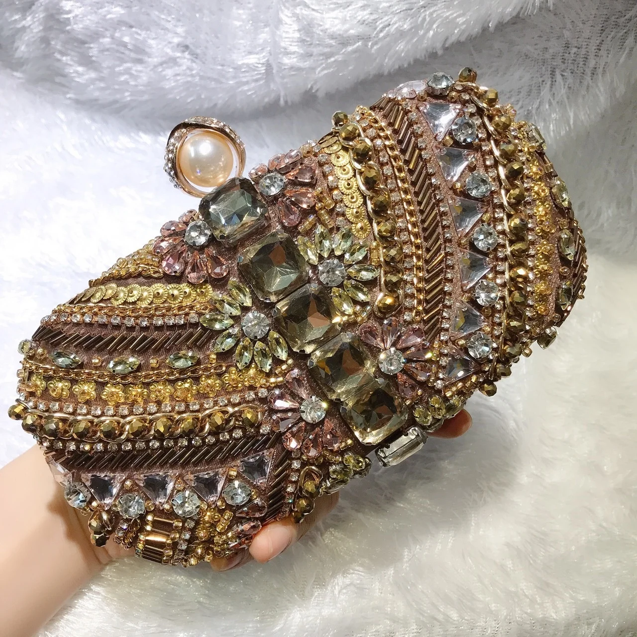 

Women's Crystal Evening Bag Retro Beaded Clutch Bags Female Purse Wedding Party Bag Rhinestone Small Chain Shoulder Bags