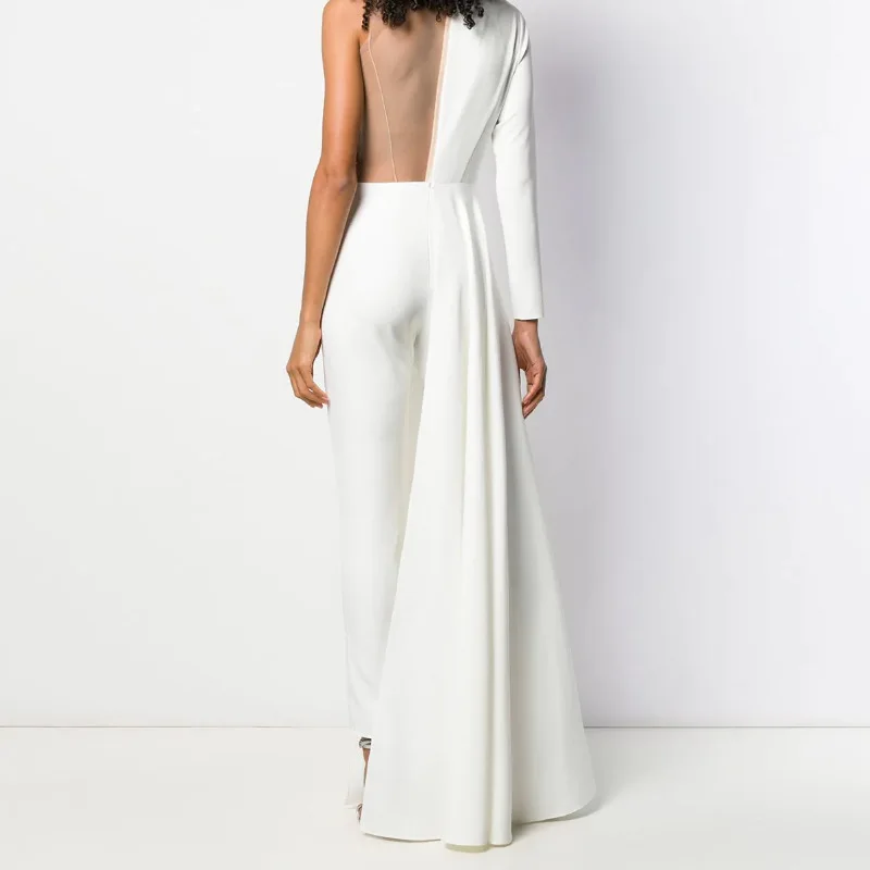 

2022 Europe and America Summer New Women's Temperament Commuting Sexy Deep V Slim Stitching Irregular Jumpsuit