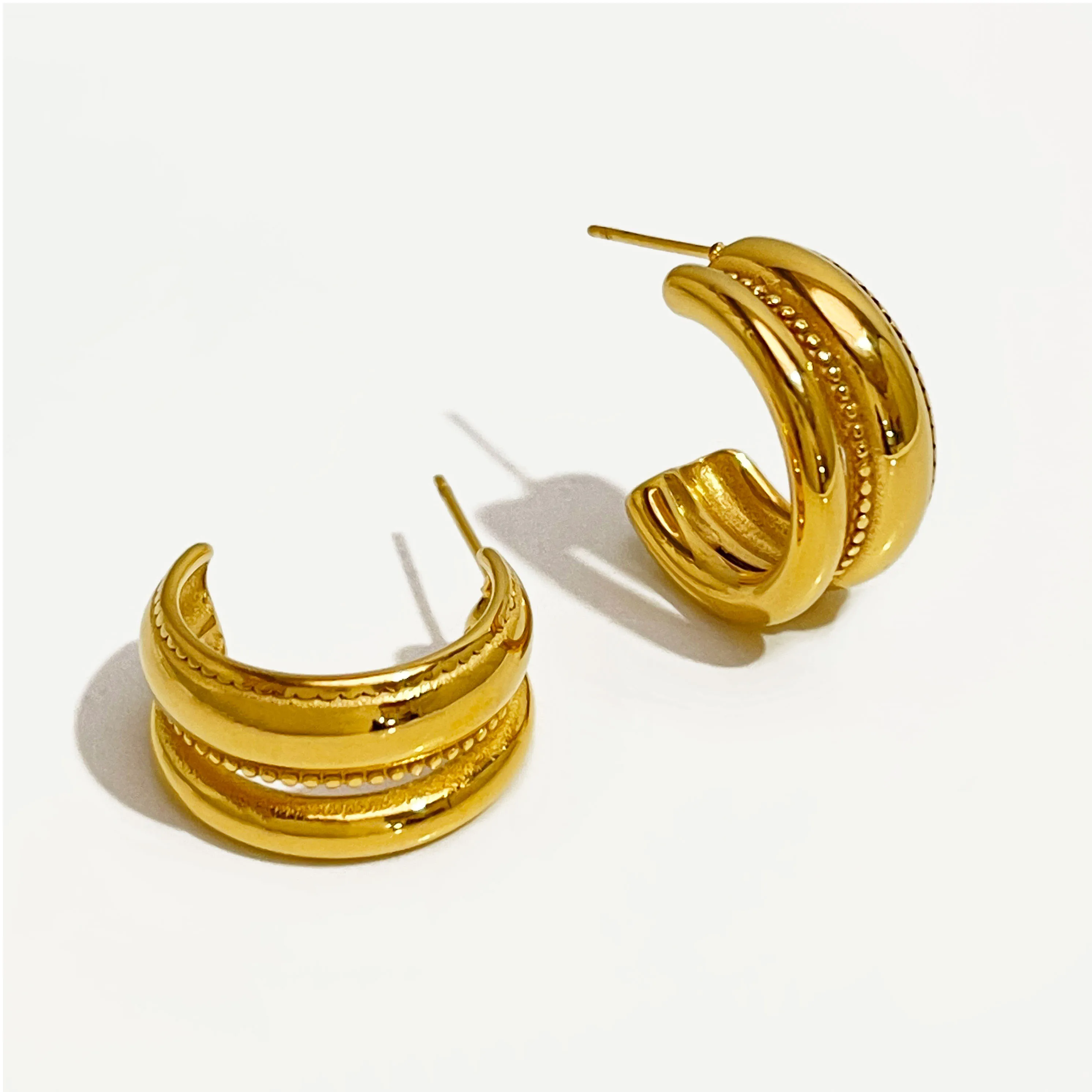 

Peri'sbox Stainless Steel 18K Gold Plated Double Layer Textured Dome Hoop Earrings Chunky Statement Women Jewelry Non Tarnish
